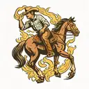 american traditional tattoo of a cowboy walking with subtle fire behind him  tattoo design idea