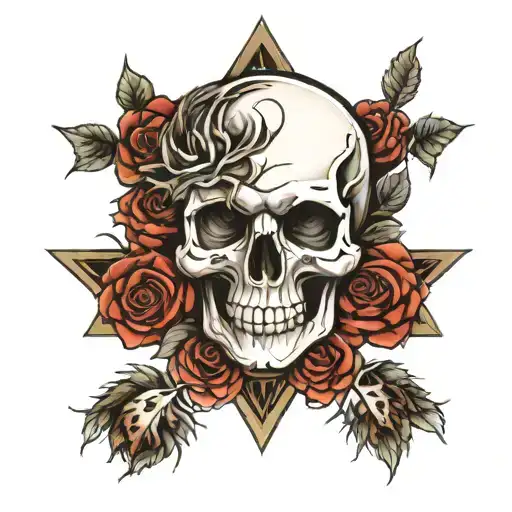 skull roses illuminati tattoo design idea