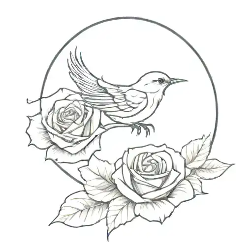 Rose with the steam spelling out Milly. The number 15. Birds for grief. This is a tatto in remembrance for my cousin wh tattoo design idea