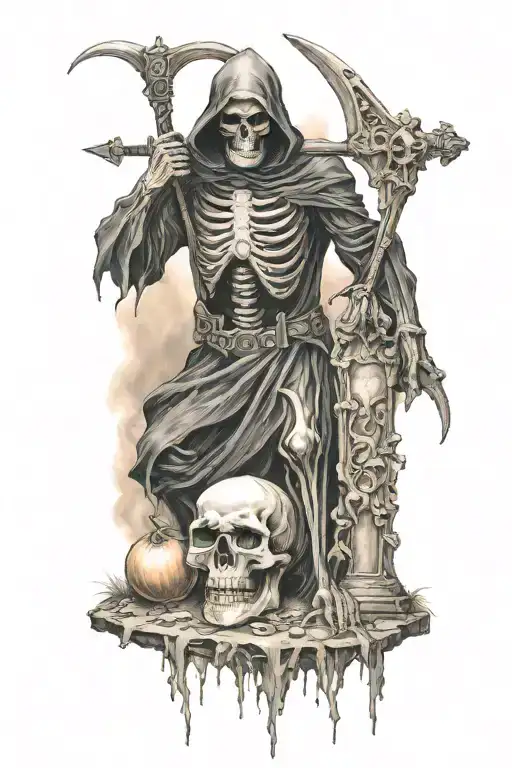 grim reaper graveyard death  tattoo design idea