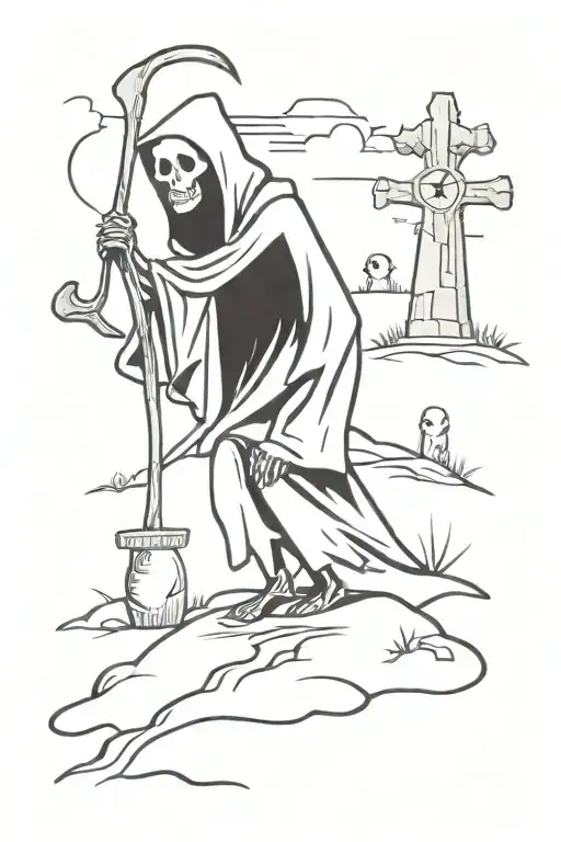 death grim reaper graveyard tattoo design idea