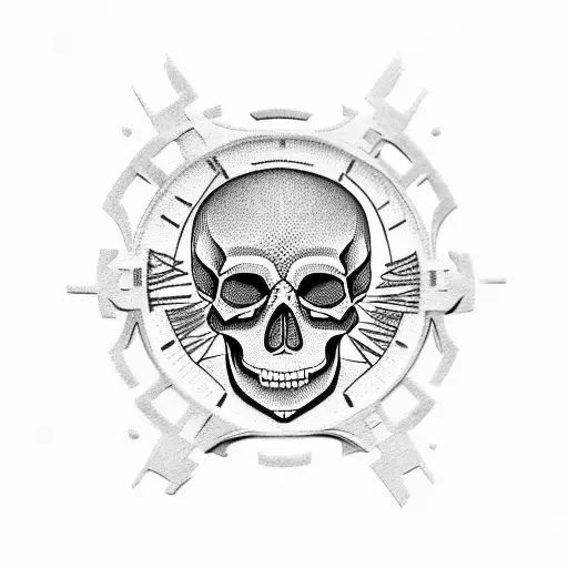 skull clock gears tattoo design idea