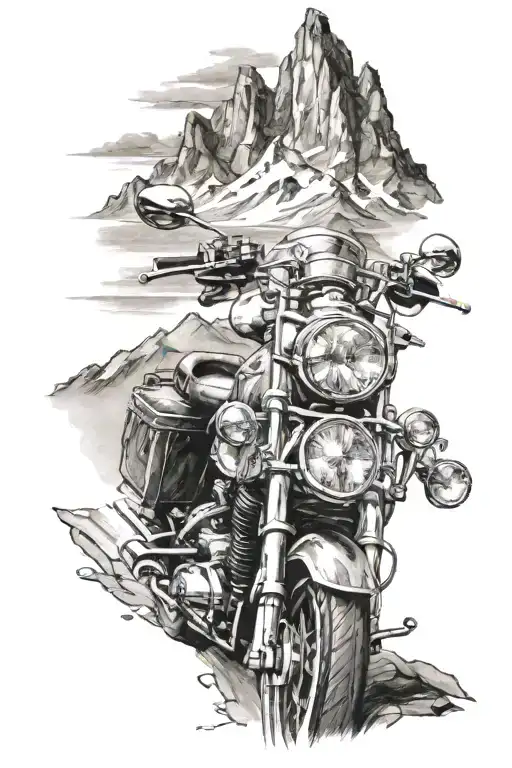 motorcycle and touring adventure mountains tattoo design idea