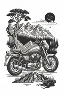 motorcycle and touring adventure mountains tattoo design idea