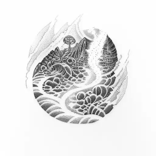 half sleeve tatto of a waterfall and lava going into the ocean of a tropical beach tattoo design idea