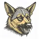 Barking, snarling angry German shepherd with a spiked collar. Bold lines tattoo design idea