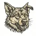 Barking, snarling angry German shepherd with a spiked collar. Bold lines tattoo design idea