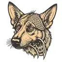 Barking, snarling angry German shepherd with a spiked collar. Bold lines tattoo design idea