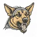 Barking, snarling angry German shepherd with a spiked collar. Bold lines tattoo design idea