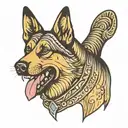 Barking, snarling German shepherd with a spiked collar. Make it look angry. Bold lines.  tattoo design idea