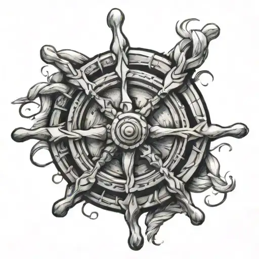 ship wheel wrapped in rope intertwined tattoo design idea