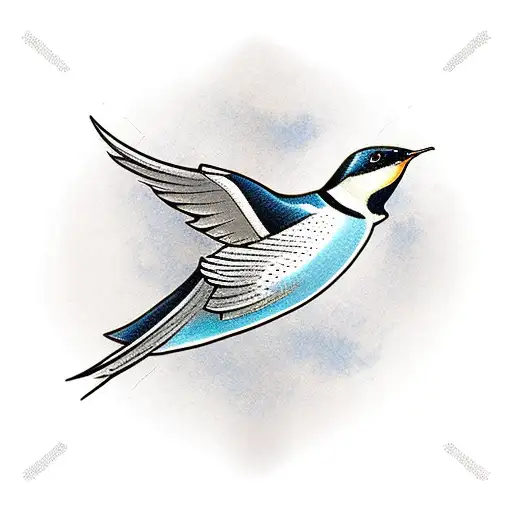 traditional style swallow with banner for son's name in black and white or shaded tattoo design idea