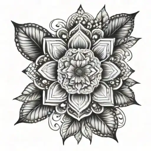 Design a mandala tattoo featuring intricate floral patterns inspired by the client's favorite flowers, combined with tarot card symbols to represent their diverse interests and passions tattoo design idea