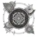 Create a unique mandala design using intricate patterns and shapes inspired by tarot cards, representing the client's love for mysticism and spirituality tattoo design idea