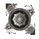 Create a unique mandala design using intricate patterns and shapes inspired by tarot cards, representing the client's love for mysticism and spirituality tattoo design idea