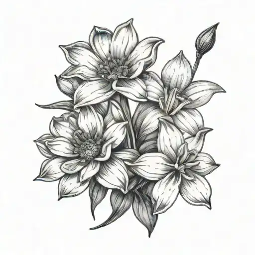 daisy flower, honeysuckle flower and narcissus flower  tattoo design idea