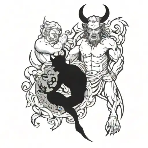 devil vs god figure surrounded tattoo design idea