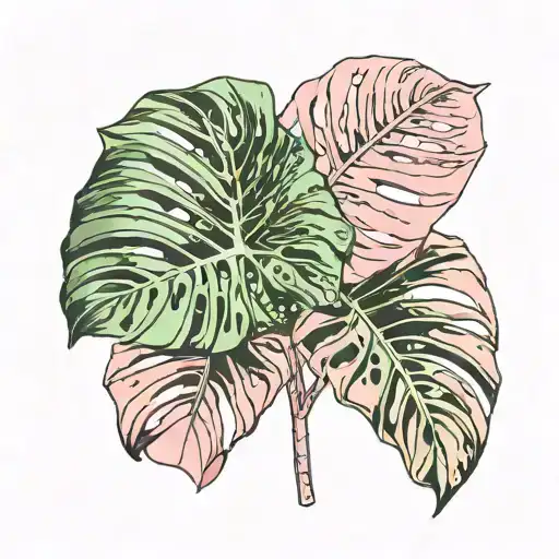 monstera albo with philodendron pink princess tattoo design idea