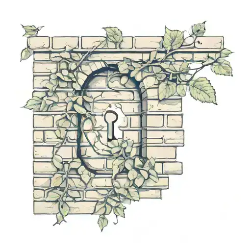 double key hole in brick wall with growing vines wrapping tattoo design idea
