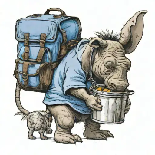 Eyore who is blue with a lunchbox in his hand and also has a blue backpack  tattoo design idea