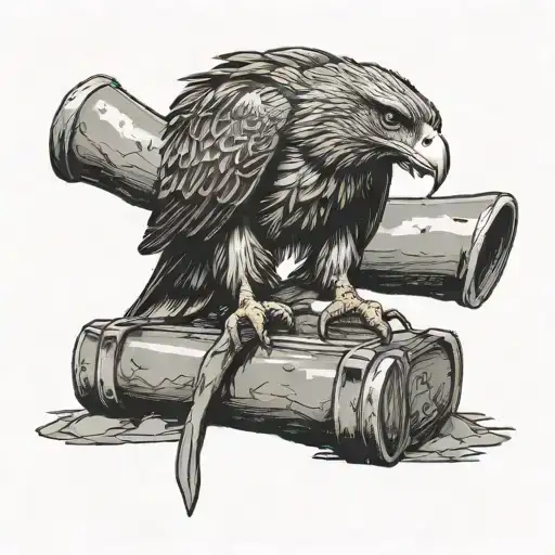 buzzard, sitting on a bomb, with a pick axe behind it tattoo design idea