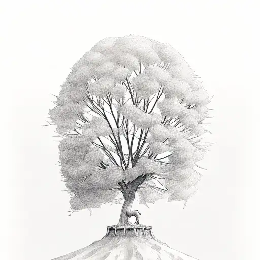 willow tree with dog paw print tattoo design idea