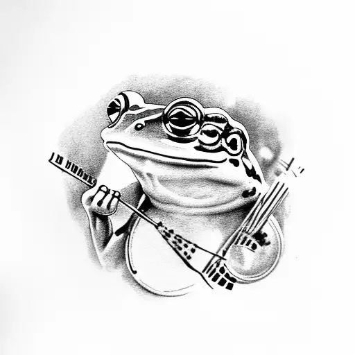 Frog playing banjo smoking a cigarette  tattoo design idea