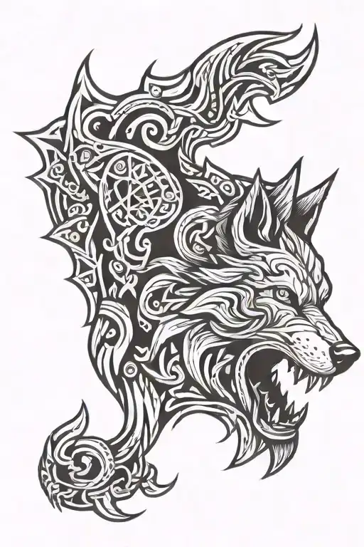 Viking Sneak Tribal wolf howling tattoo design idea