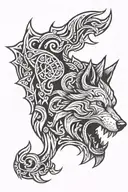 Viking Sneak Tribal wolf howling tattoo design idea