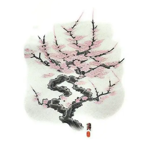 samurai with cherry blossom tree tattoo design idea