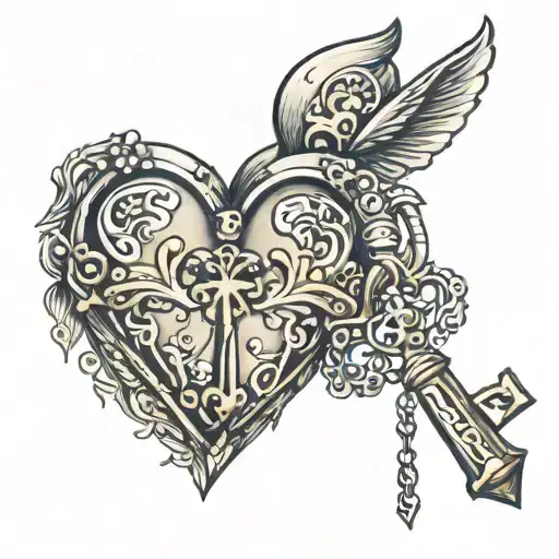 heart and locket with Grayson and brynlee name keys  tattoo design idea