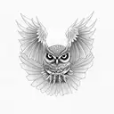  owl and dragon "mid flight" clenching a ribbon with the markings (I ۰XXII۰MCMXCV , IV۰XIV۰MMI) tattoo design idea