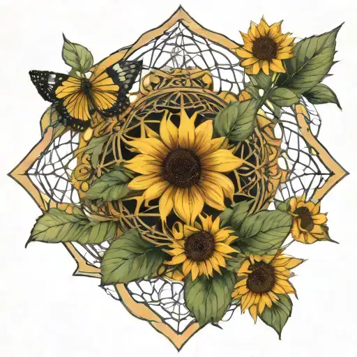 Sacred Geometry: Use the flower of life and intertwined circles around the sunflowers. Placement: Position the tattoo design idea