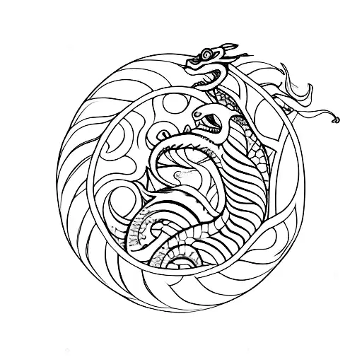 sea dragon serpent in a circle tattoo design idea