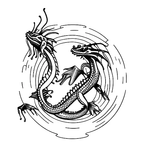 sea dragon serpent in a circle tattoo design idea