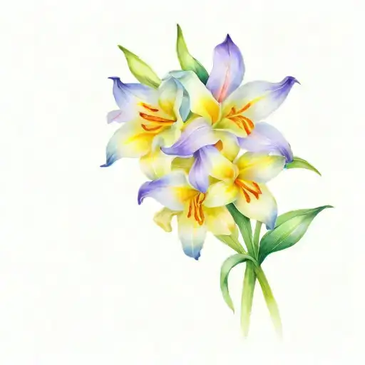 lavender, tiger lily, daffodil flowers tattoo design idea