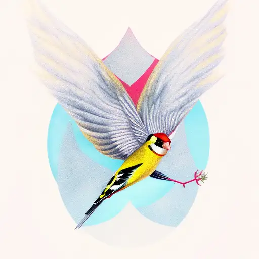 goldfinch bird with wing spread out tattoo design idea