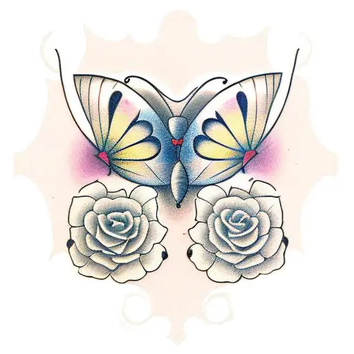 half butterfly half louts flower tattoo design idea