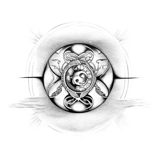 A yin yang symbol with the Pisces fish on the yin side and the Virgo glyph on the yang side tattoo design idea