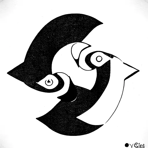 A yin yang symbol with the Pisces fish on the yin side and the Virgo glyph on the yang side tattoo design idea