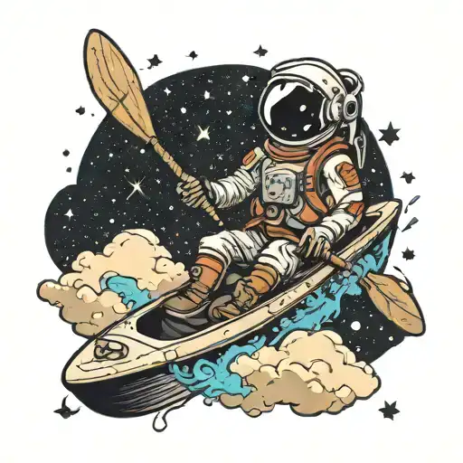 galaxy filled with stars and astronaut on kayak tattoo design idea