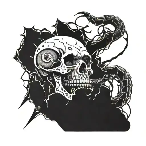 skull with snake and lightning in hands tattoo design idea