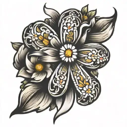 daisy cross cancer ribbon tattoo design idea