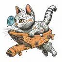 Surreal 3D cat floating in space with space theme tattoo design idea