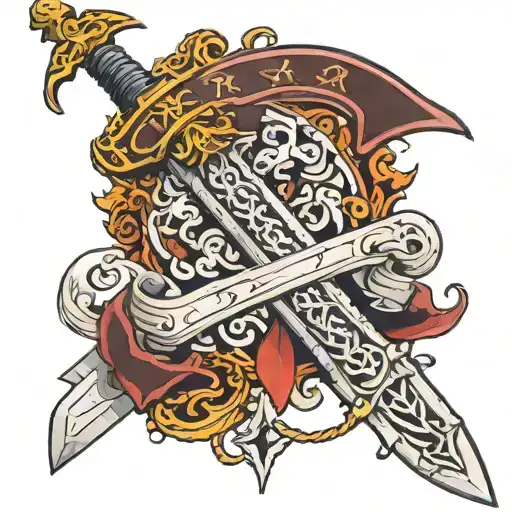 a sword with the word ataraxia threw it  tattoo design idea