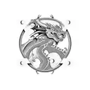 Dragon and sword intertwined within a labyrinth tattoo design idea