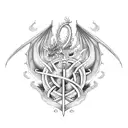 Dragon and sword intertwined within a labyrinth tattoo design idea