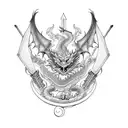 Dragon and sword intertwined within a labyrinth tattoo design idea