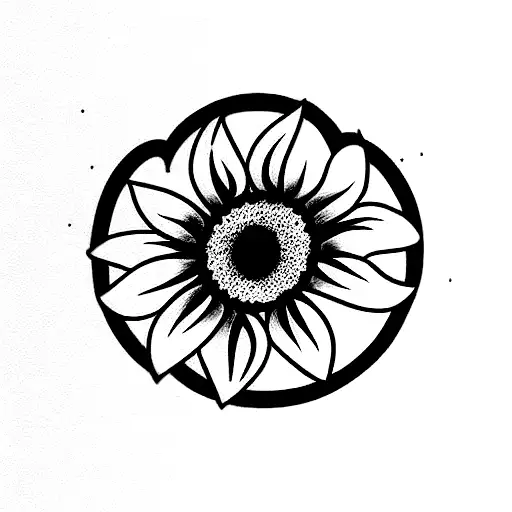 legt half of a sunflower combined with right half of a sun tattoo design idea