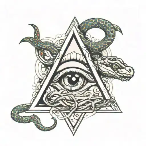 Tattoo with three eyes in a triangle formation, and 6 snakes. I want the snakes to be silhouettes or patterns, tattoo design idea